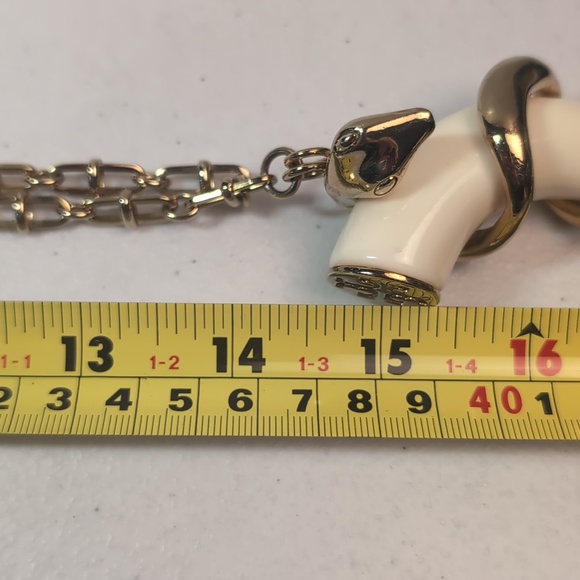 Tory Burch Horn and Serpent Pendant Necklace 29" Long Gold Tone & Cream - Picture 12 of 12